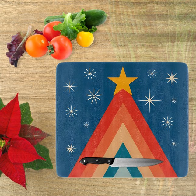 Minimalist Red & Blue Retro Groovy Christmas Tree  Cutting Board (Creator Uploaded)
