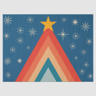 Minimalist Red & Blue Retro Groovy Christmas Tree Tissue Paper