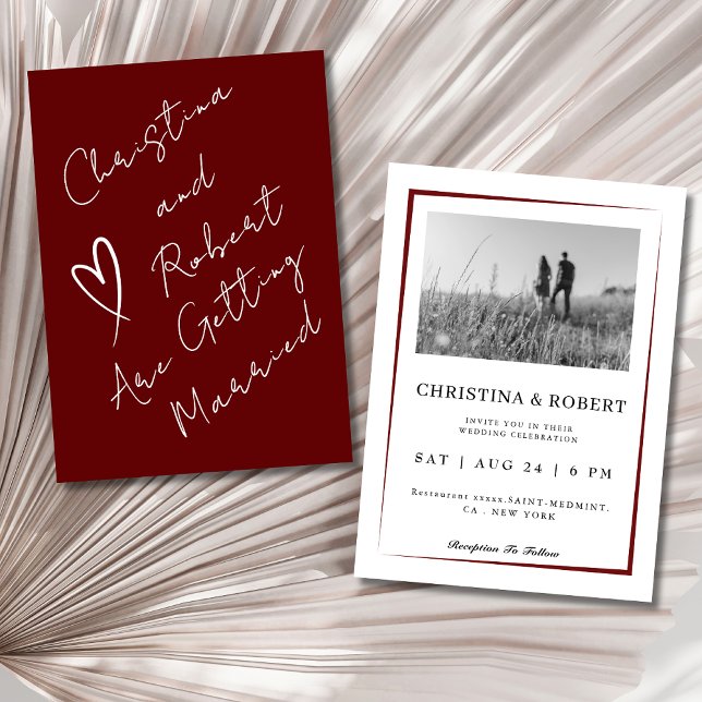 minimalist Red boho classic script wedding Invitat Invitation (Creator Uploaded)