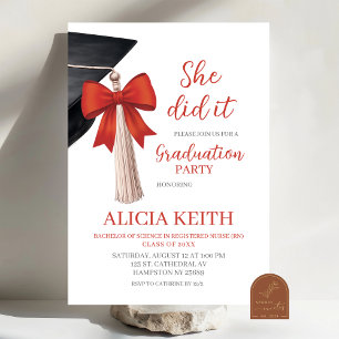 Minimalist Red Bow Tassel Graduation party Invitat Invitation
