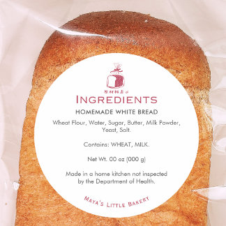 Minimalist Red Bread Loaf Ingredient List Classic Round Sticker