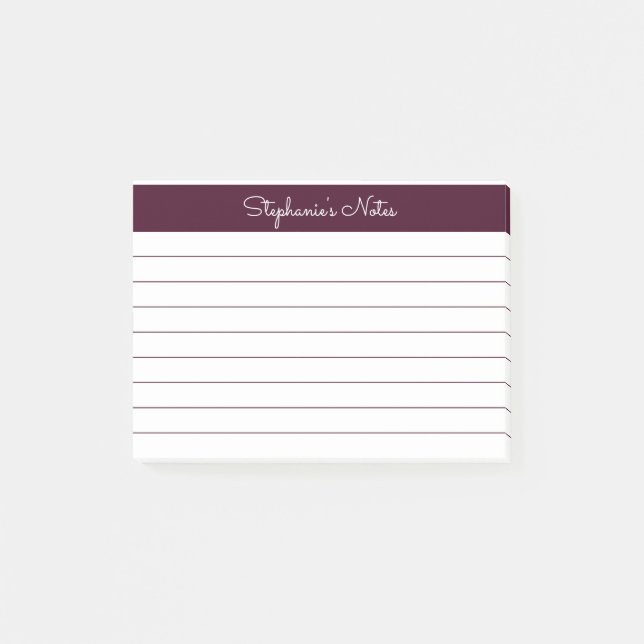 Minimalist Red Brown Lined Personalized Post-it Notes (Front)