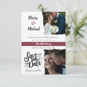 minimalist Red Burgundy save the date 2 photo Invitation