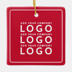 Minimalist Red Business Logo Company Branded Ceramic Ornament