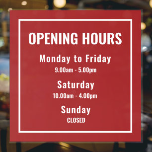 Minimalist Red Business Opening Hours Sign 