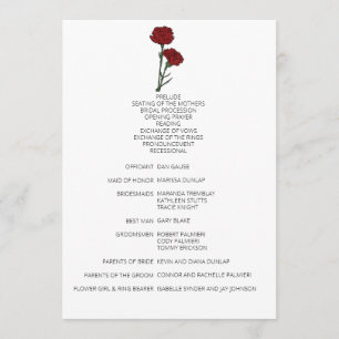 Minimalist Red Carnations Wedding Program