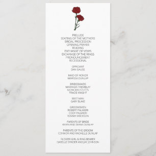 Minimalist Red Carnations Wedding Program