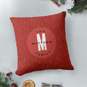 Minimalist Red Christmas Tree Family Holiday Throw Pillow