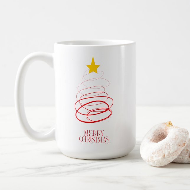 Minimalist Red Christmas Tree Mug – Merry Christma (With Donut)