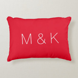 Minimalist red custom couple initials monogram accent pillow