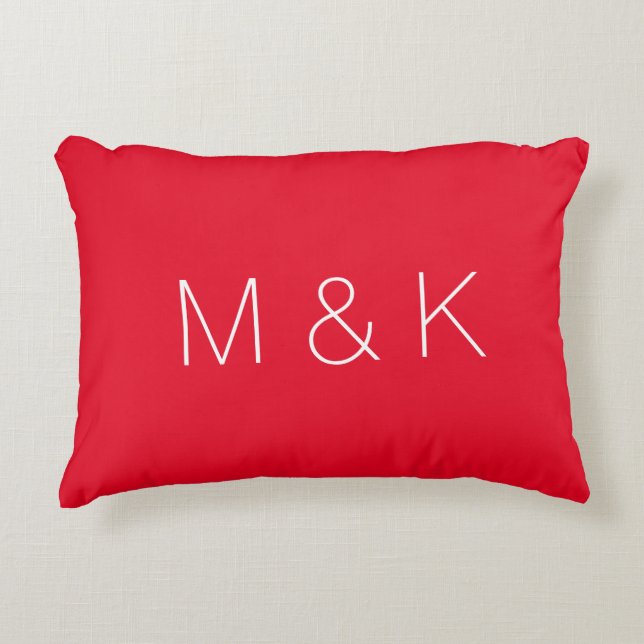 Minimalist red custom couple initials monogram accent pillow (Front)