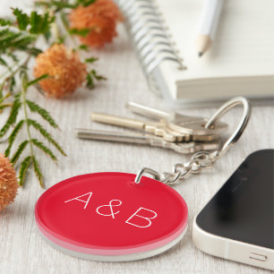 Minimalist red custom couple initials monogram keychain
