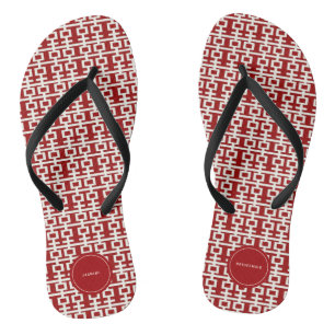 Minimalist Red Double Happiness Chinese Wedding Flip Flops