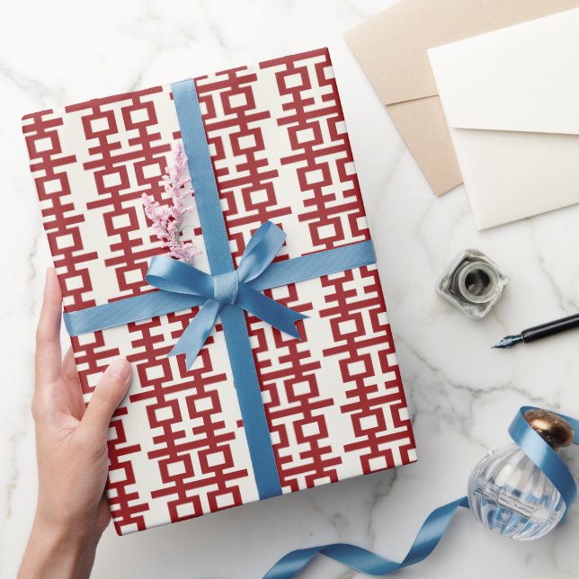 Minimalist Red Double Happiness Chinese Wedding Wrapping Paper (Gifting)