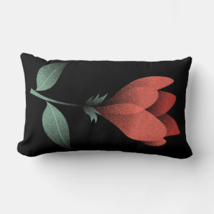 Minimalist Red Flower, Black Background Art Print Lumbar Pillow