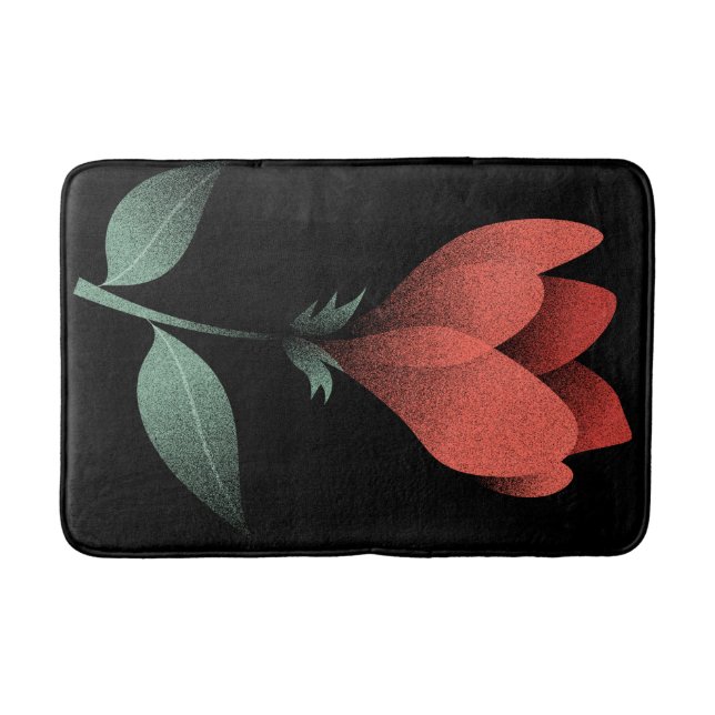 Minimalist Red Flower on Black Background Bath Mat (Front)