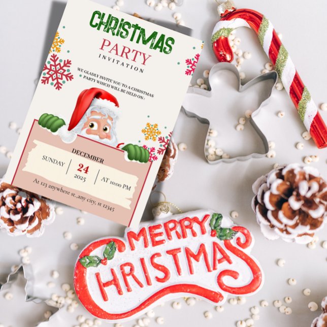 Minimalist Red & Green Christmas Party Invitation  ("Formal Christmas Day Invitation. Perfect for Brunch & Family Gatherings.")