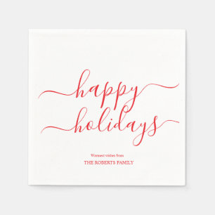 Minimalist Red Happy Holidays Elegant Typography Napkin