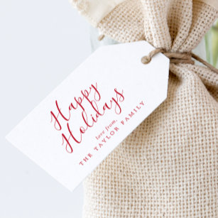Minimalist Red Happy Holidays Family Holiday Gift Tags