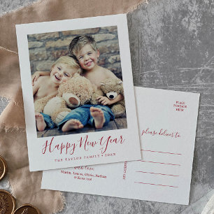 minimalist Red Happy New Year portrait photo Holiday Postcard