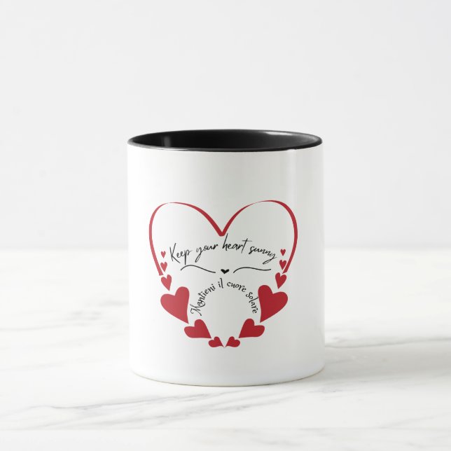 Minimalist Red Heart Bilingual Design  Mug (Center)
