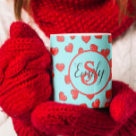 Minimalist Red Hearts on Pastel Blue Custom Name Coffee Mug<br><div class="desc">This stylish coffee mug is the perfect way to show your special someone just how much you love them! Featuring a colorful red hearts pattern over turquoise blue background, It's notably adorable and chic, making it an absolute must for any romantic couple. Crafted from high quality materials, this cute and...</div>
