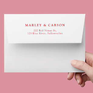 Minimalist Red Lettering Wedding Return Address Envelope