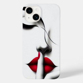 Minimalist Red Lips Shh Aesthetic iphonecase Case-Mate iPhone 14 Case