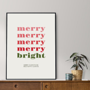 Minimalist Red Merry & Bright Graphic Wall Poster