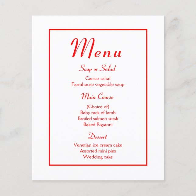 Minimalist Red Modern Elegant Wedding Menu (Front)
