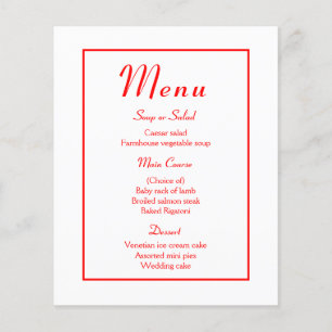 Minimalist Red Modern Elegant Wedding Menu