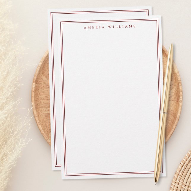 Minimalist Red Monogram Two Border Stationery (Creator Uploaded)