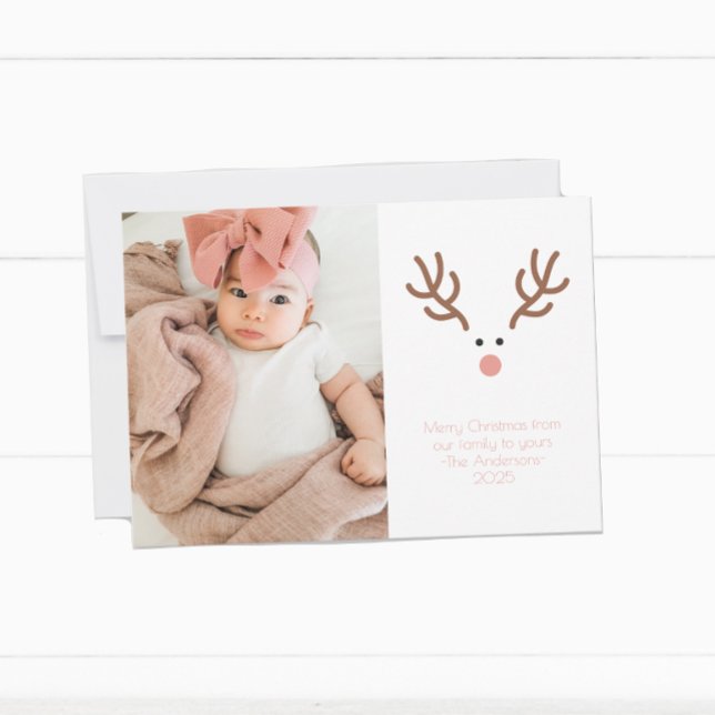 Minimalist Red Nose Reindeer  Holiday Card (Creator Uploaded)