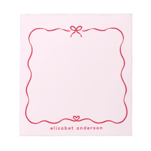 Minimalist Red Pink Cute Bow Custom Valentines Day Notepad