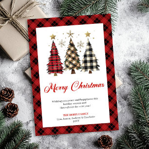 Minimalist Red Plaid Christmas Tree Holiday
