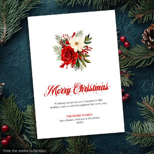 Minimalist Red Poinsettia Stylish Greeting Card