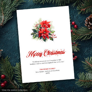 Minimalist Red Poinsettia Stylish Greeting Card
