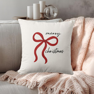 Minimalist Red Ribbon Bow Merry Christmas  Throw Pillow