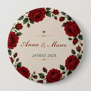 Minimalist Red Rose Elegant Floral Classic Rose 4 Inch Round Button