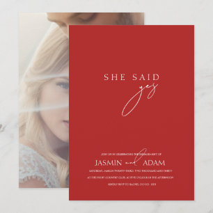 Minimalist Red Script Photo Wedding Invitation