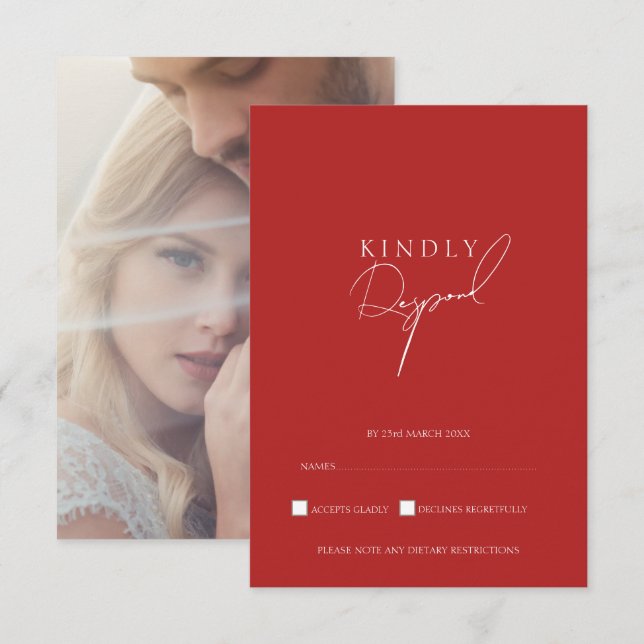 Minimalist Red Script Wedding RSVP Response (Front/Back)