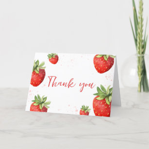 Minimalist Red Strawberry Baby Shower Thank You Card