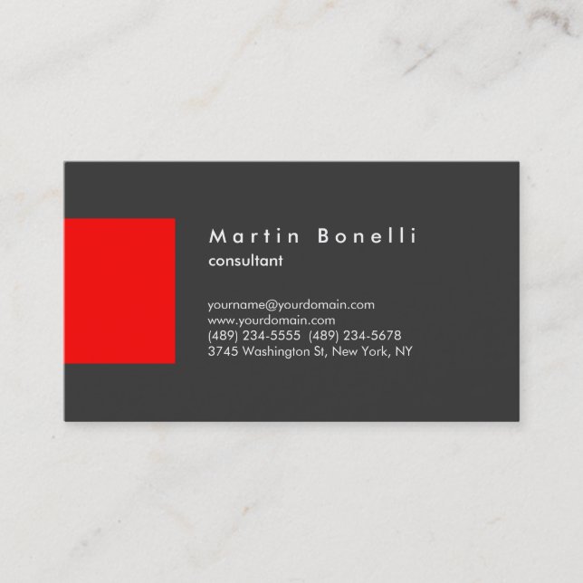 Minimalist Red Stripe Grey Business Card (Front)