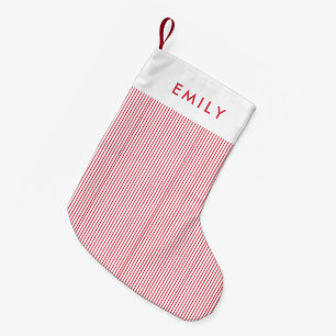 Minimalist Red Stripes Personalized Name Small Christmas Stocking