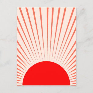Minimalist Red Sun and Sun Rays Holiday Postcard