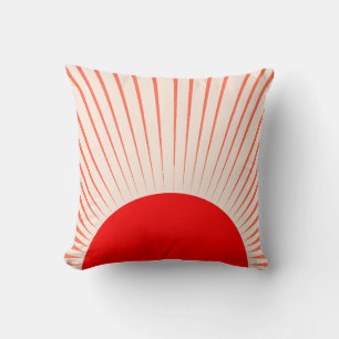Minimalist Red Sun and Sun Rays Throw Pillow