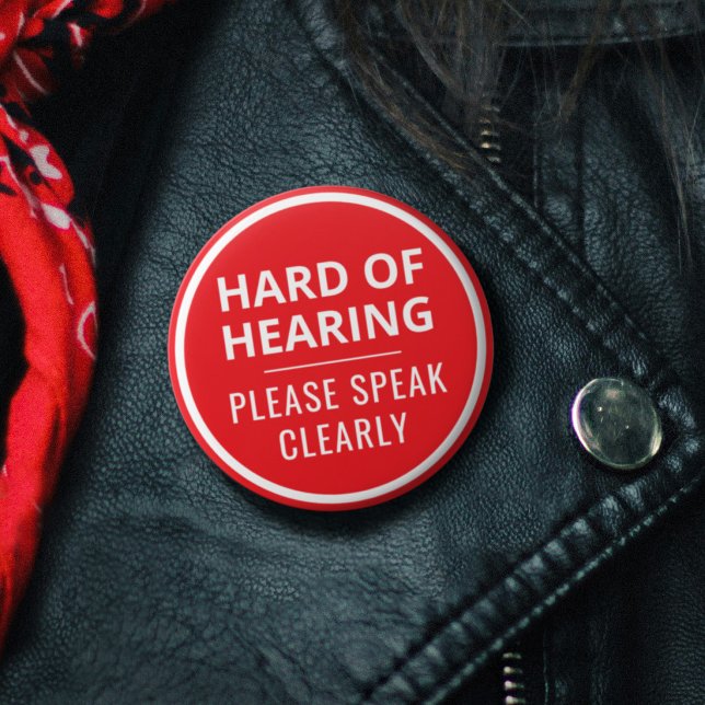 Minimalist Red Text Hard of Hearing 2 Inch Round Button (Minimalist Red Text Hard of Hearing Button)