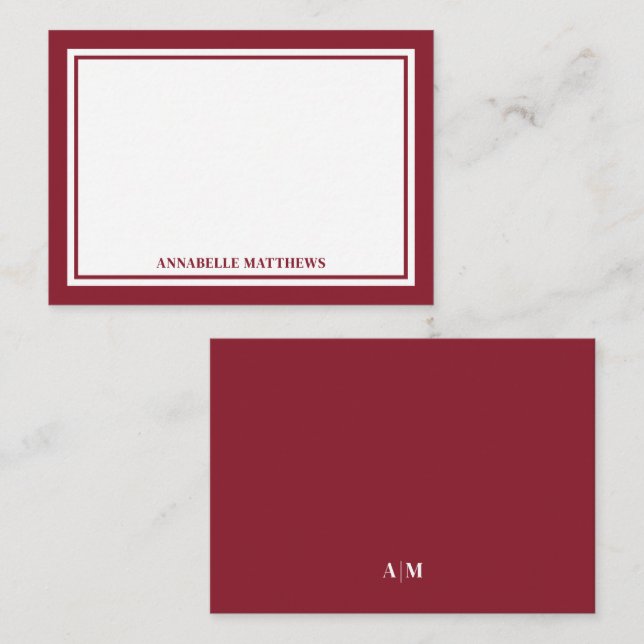 Minimalist Red Two Border Monogram Card (Front/Back)