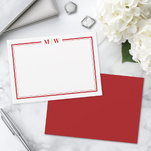 Minimalist Red Two Border Monogram Card