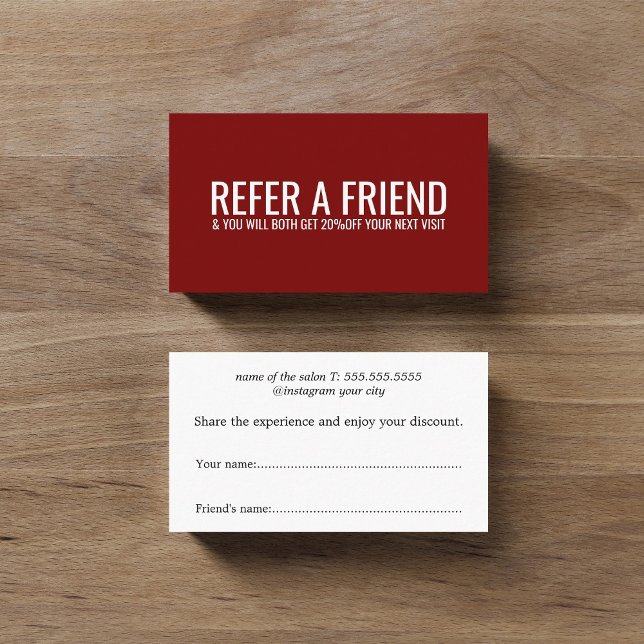Minimalist Red White Bold Salon Referral Card (Creator Uploaded)